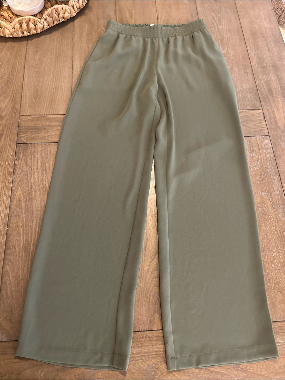 Babaton Olive Green Wide-Leg Pull-On Pants